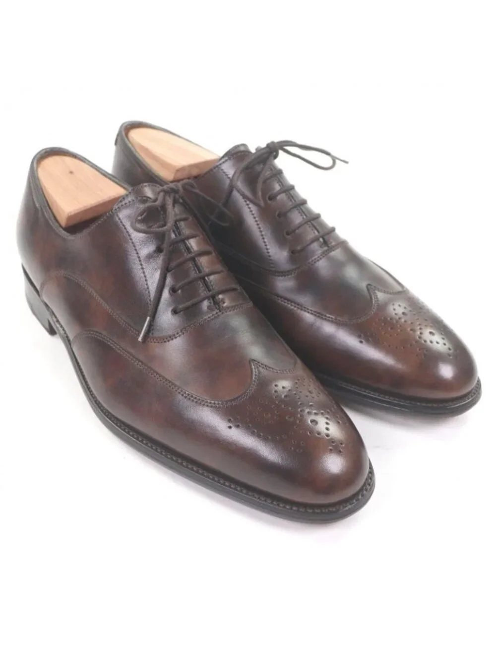 ★SOLD★ Hermes John Lobb Museum Calf Leather Wingtip Medallion Dress Shoes Brown - Picture 3 of 10